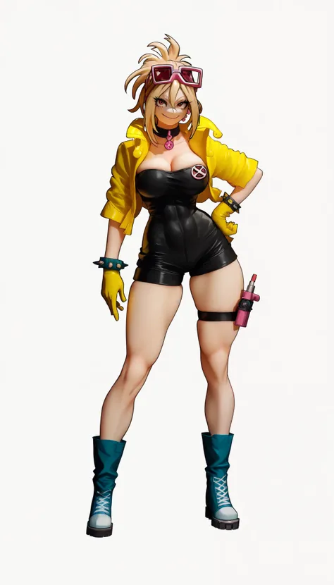 (My Hero Academia Style), (High Quality), (1girl), (anna kyouyama), big breast, spiked hair, blonde hair, hair combed back, voluminous hair, long hair, red eyes intenses, (((genderbender))), (solo), (female), (anthro), ((perfect face)), (((perfect hands)))...