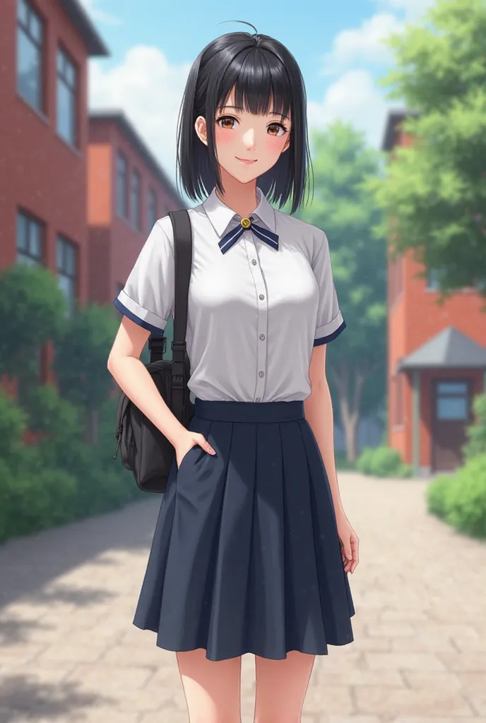 A girl in xinmin secondary school uniform