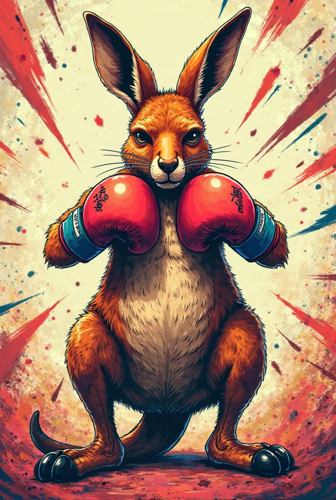 a kangaroo with boxing gloves in manga style 