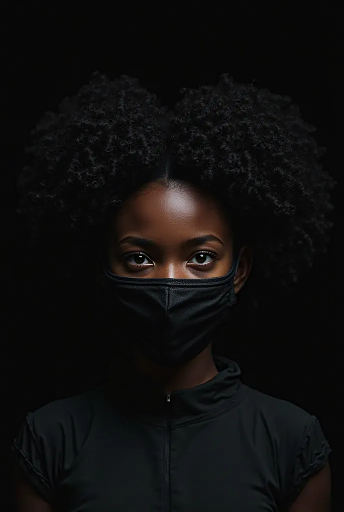 black, shinning girl with curly hair, wearing mouth mask for pfp