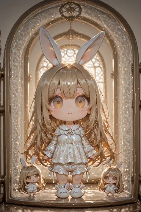 high definition、Super Detail、( 1girl :1.5),( chibi:2.0)、intricate details, depth field, natural light, professional lighting,Height 135 cm、blood、and a cute face、they are covered with hair so that their eyes are covered、 clear, big eyes peeking through gap...