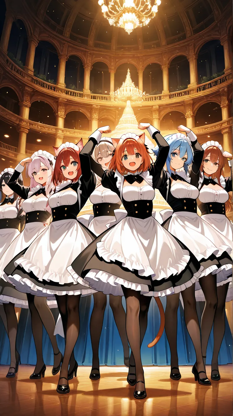 (score_9, score_8_up, score_7_up), source_anime, absurd_res, white, blue, black, 6+ Girls, Multiple Girls, super fine illustration, an extremely delicate and beautiful, best quality, masterpiece, 8K, multiple extremely beautiful girls, maid outfits, maid b...