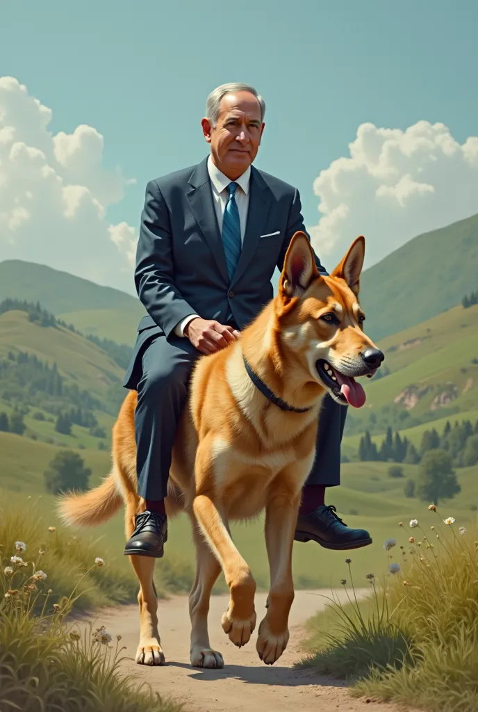 Netanyahu riding a dog