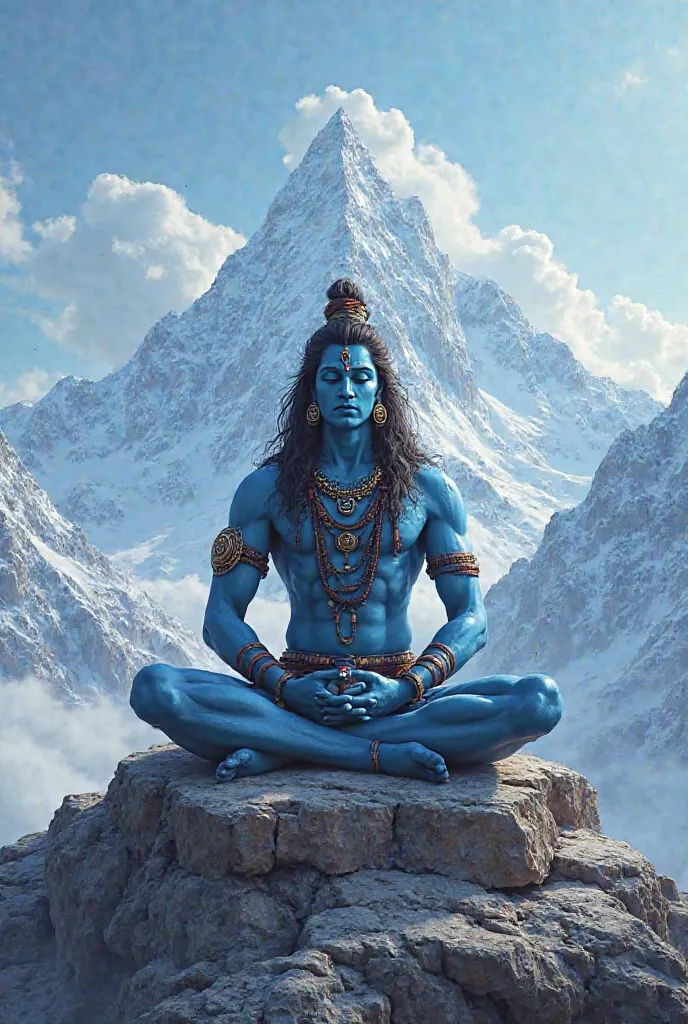 A picture of lord Shiva meditating on Kailash. 