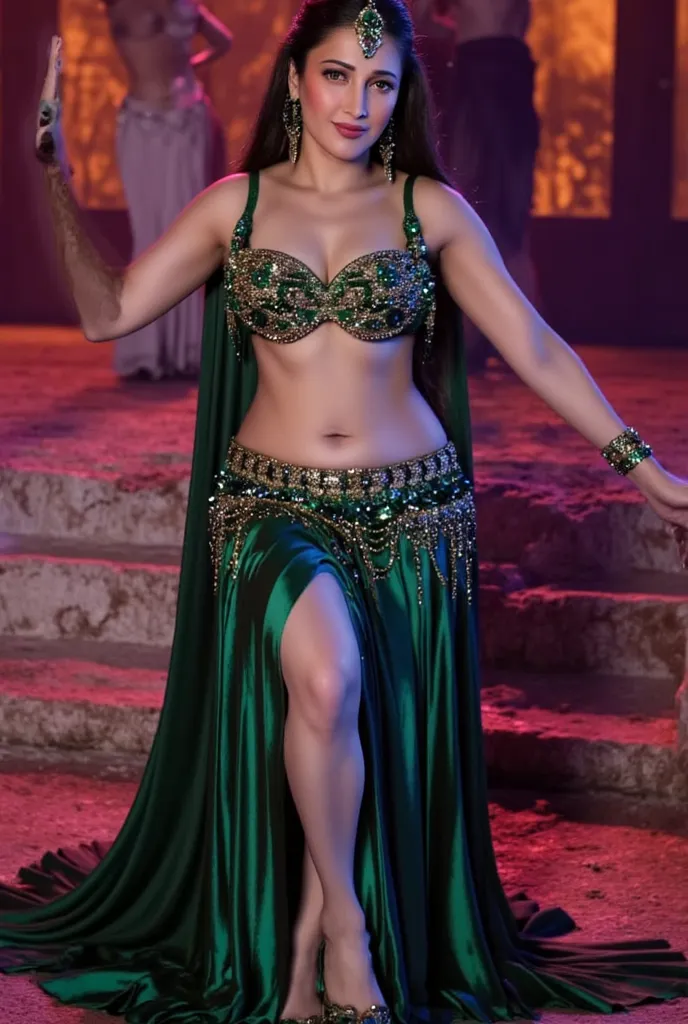 Tamannah Bhatia as princess Jasmine, chained, belly dancer outfit with slits, tiara, big round , cleavage, sexy legs hinted under the mesh dress, chained, groped by jaffar, scared expressions.