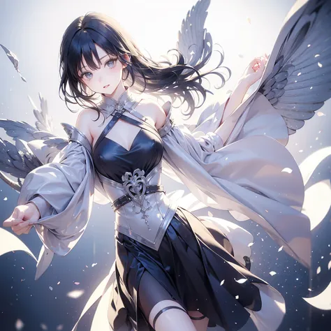 Boyish dark-haired girl,Silence,fantasy, negative,The voice of the voice of the,white, yellow or silver light background,future.Swaying,front、dream, Dynamic