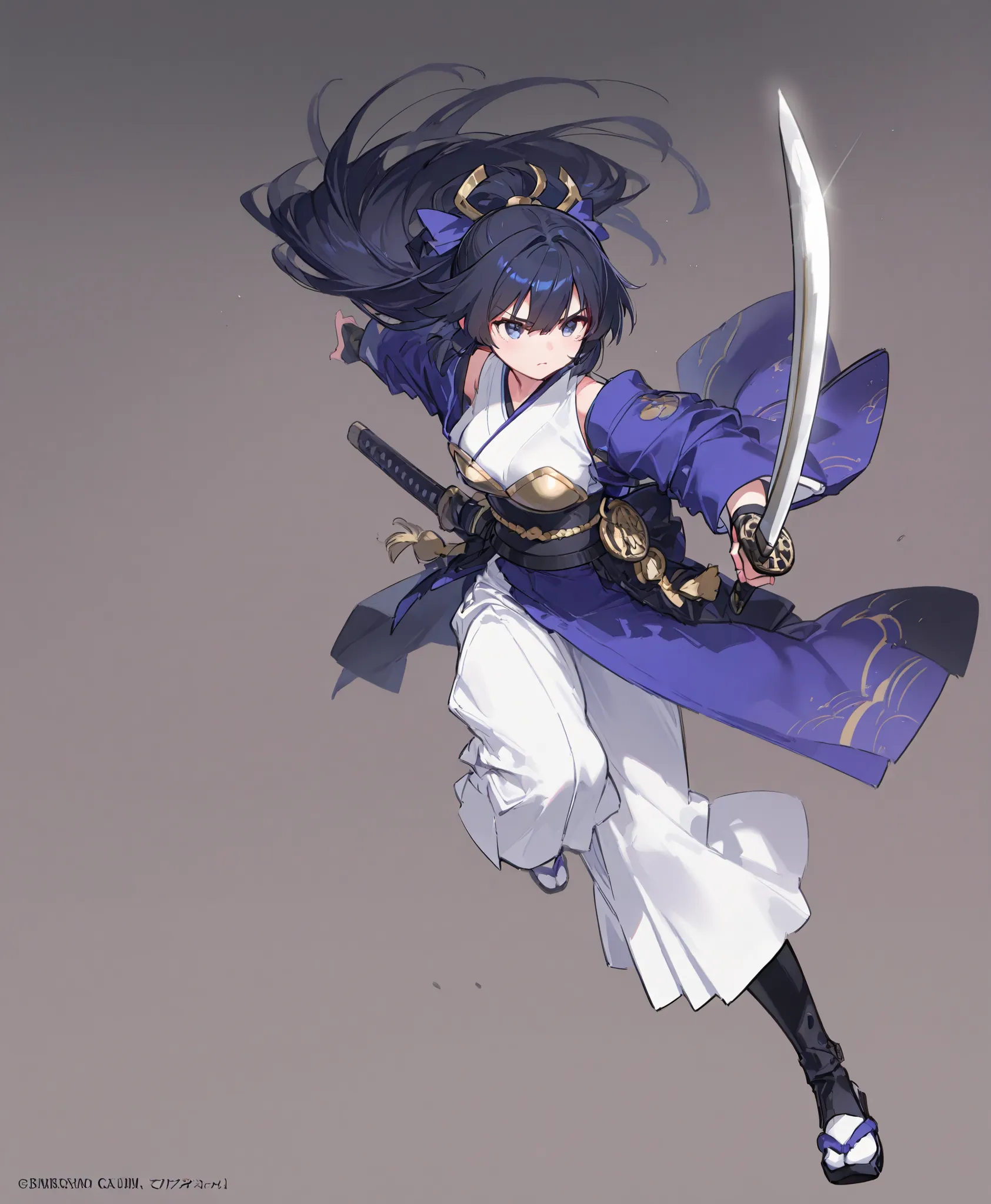 full body、 fight scene、high quality、Superb Details、simple background、Japanese clothing、Long sword