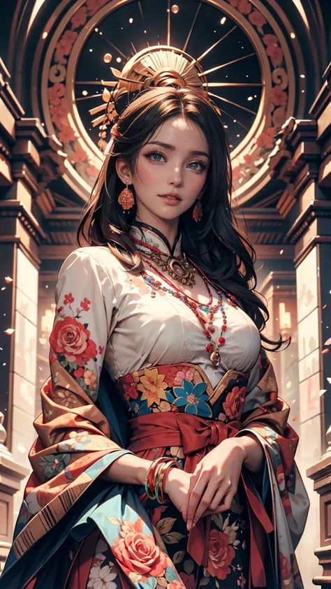 Official Art,  Unity 8k Wallpaper, Super Detail, beautiful and artistic, masterpiece, best quality, Chinese style, (zenTangle, Mandala, Tangle, enTangle), floral ecstasy, girl around her neck, very detailed, dynamic angle, cowboy shot, Most Beautiful Form ...