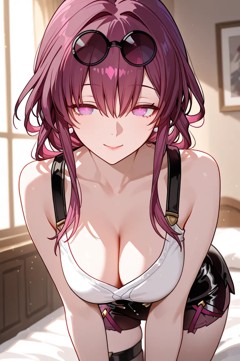 Kafka from Honkai Star rail, Kafka, seductive, cleavage, playful, smile