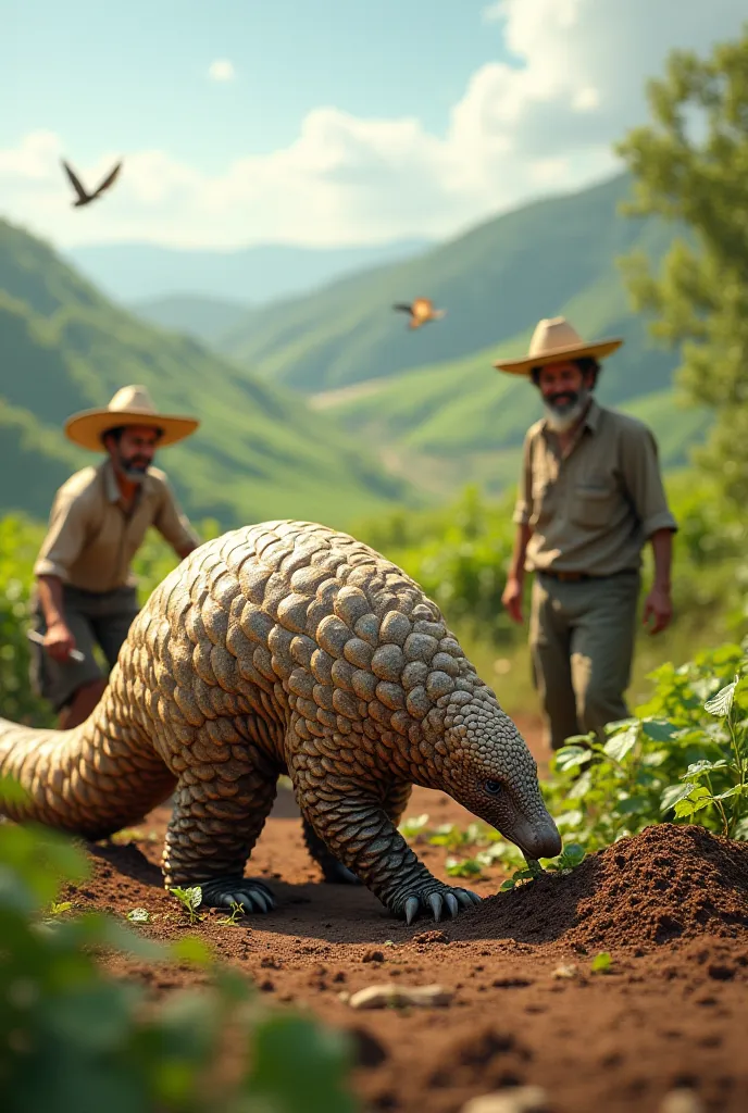 Picture of pangolin helping farmers to make farm fertilize