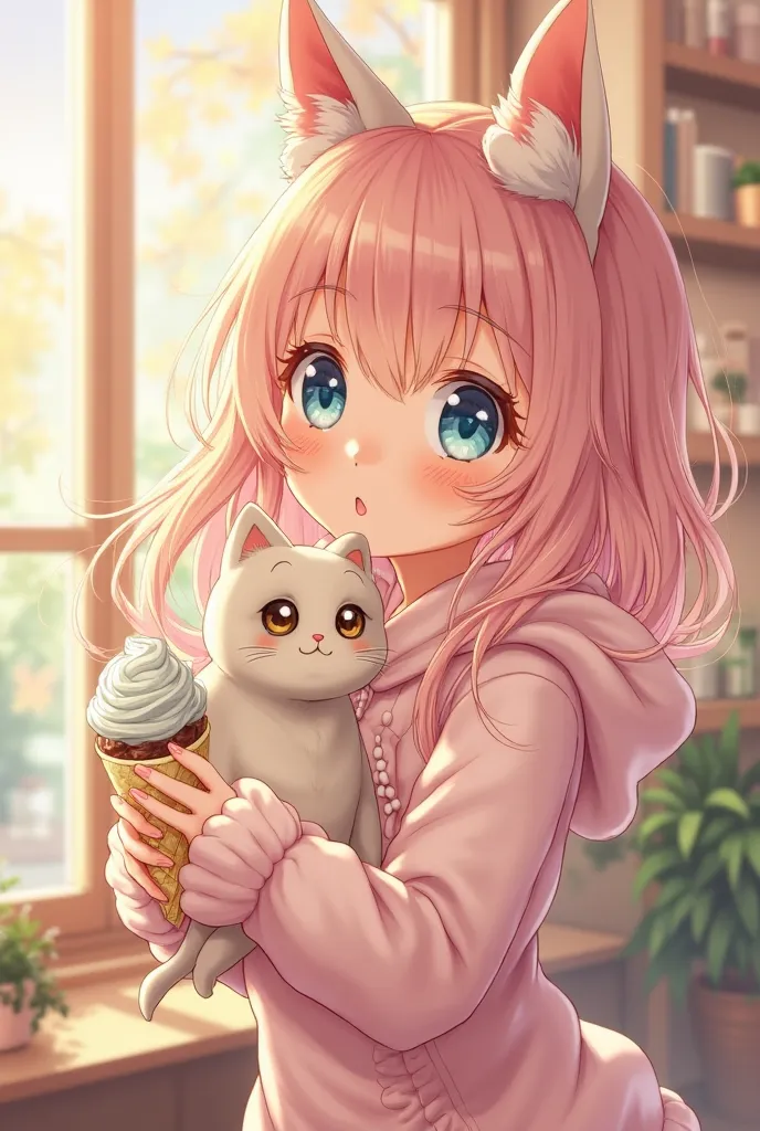 "A cute and kind anime girl with a sweet, gentle expression. She has big, sparkling eyes filled with warmth and happiness, and her soft, pastel-colored hair flows beautifully in the breeze. She wears an adorable outfit with cozy, fluffy details, exuding a ...