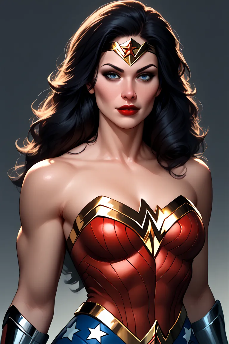 wonder woman, small breast, red lips
