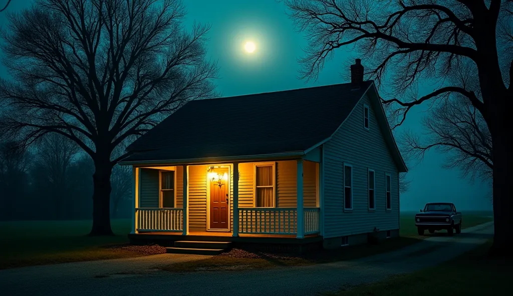 "A modest house on the edge of Little Rock, Arkansas, glows faintly under a moonlit sky, its faded wallpaper peeling against creaky wooden floors. Oak trees rustle mournfully outside, their shadows stretching across a gravel road where an old pickup truck ...