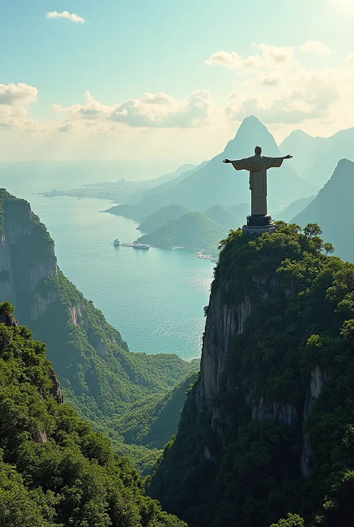 Trees above the sea in Guanabara Bay in Rio de Janeiro seen from the viewpoint of Christ the Redeemer in Cocorvado