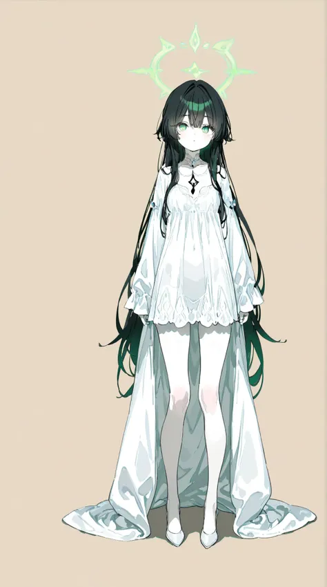 masterpiece、perfect face、Ultra High Quality、top quality、Bearish、Timid、 kind、 is quiet、 clear、sick woman 、delicate、very long hair、leggy hair、anime style、((black hair:1.5))、((green eyes:1.5))、bungs、pure white skin、Original Character、intricate design、Unique D...