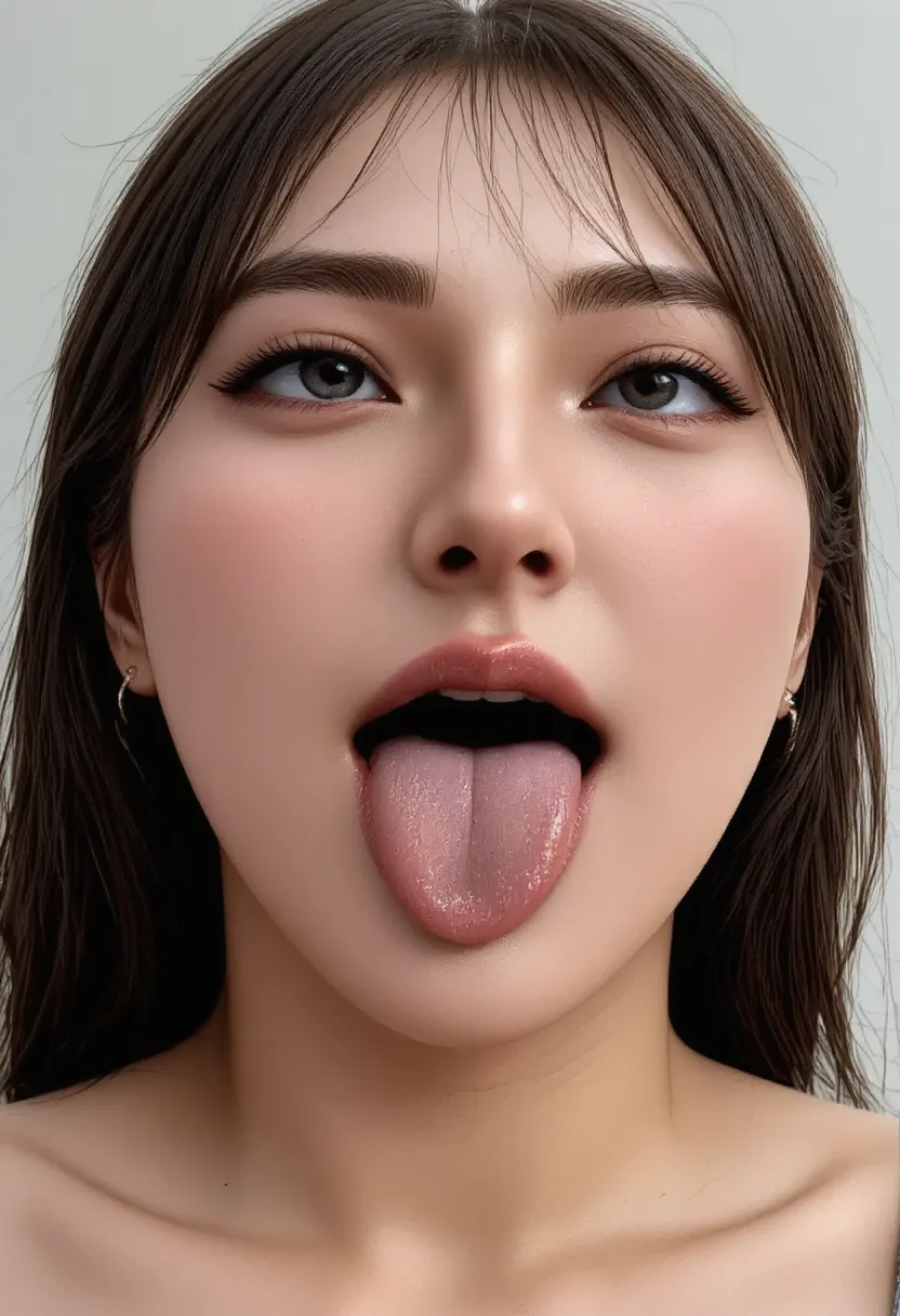 4K、 woman inviting realistic depiction 、 Please increase for beautiful image quality 、 Japanese 、 beautiful girl 、20 years old、mouth、主にmouthを大きく描きます、mouthを画面の主要部分として描画します、  looks up 、大きく開いたmouth、tongue、長いtongue、tongueをmouthから出す、mouthの中が見える、mouthを開けて喉を見せてくだ...