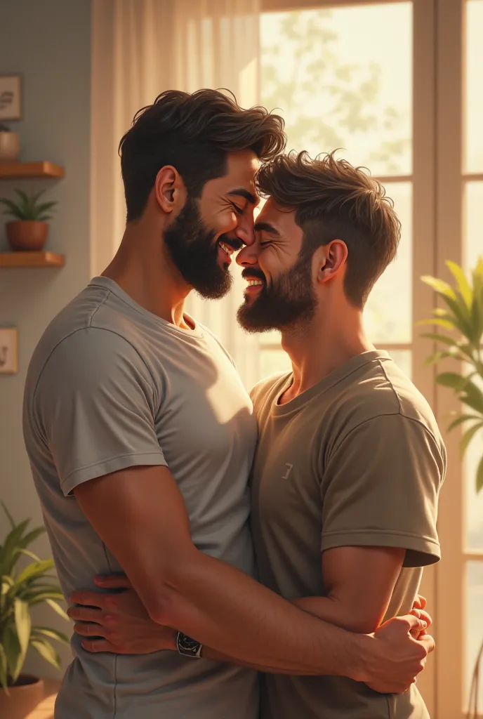 Two men hugging each other