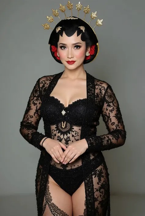 sexy javanese with absolute cleavage and thigh slit wearing glasses showing navel, lacy skimpy panties. c- cup