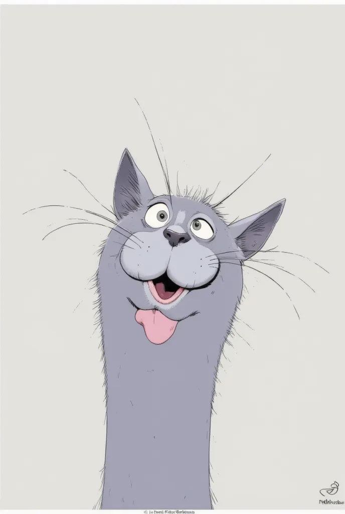  awkward, kind, crazy grey cat (just the head) cartoon by Felix Bolaños (simple drawing)