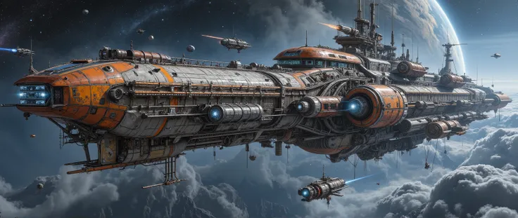     epic oil painting    , 16 thousand.,    photo quality,   The fantasy zone  , science fiction, fantastic space landscape with warships and living organisms,  Orion constellation universe,   with a scrupulous drawing of all the small details,  detailing ...