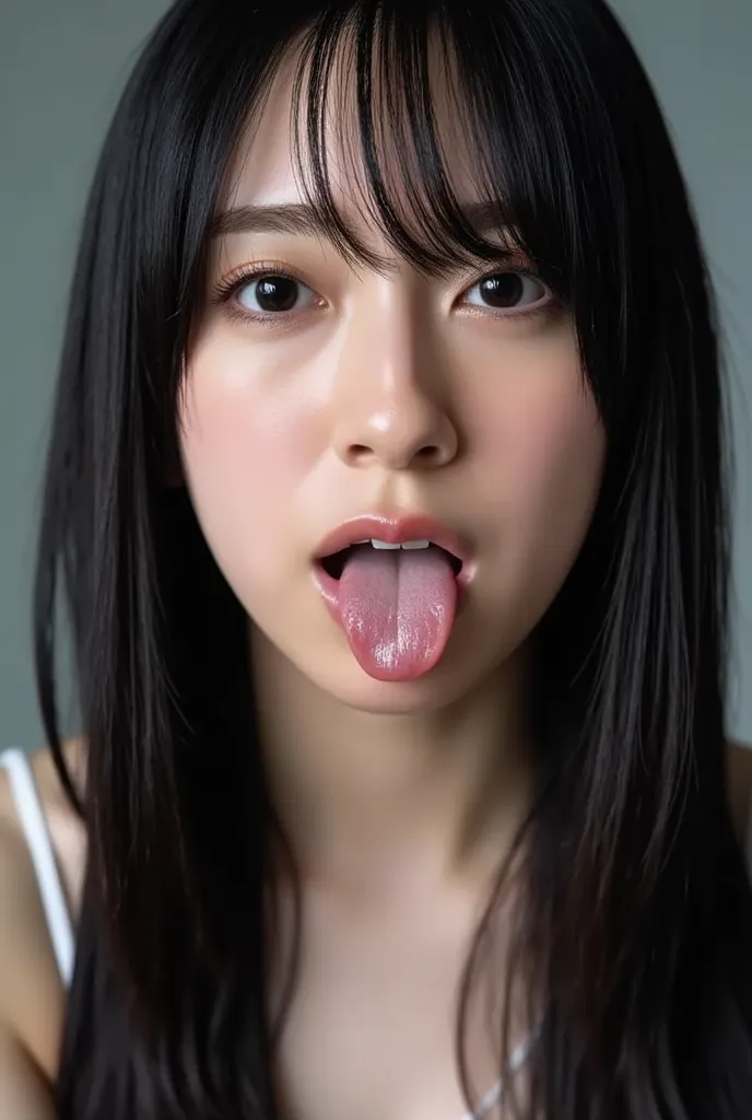  image according to the rules below 。
Japanese woman with long straight black hair, sticking out her tongue, (( dripping from nose to tongue:1.3 ))), ((I have  dripping from my face)),((The liquid is white)),
facing forward