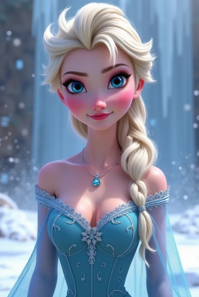 Beautiful girl Elsa Disney with long hair in a bra. Pixar drawing. 
