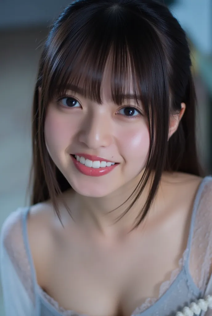 smile、night、raw photos of Kao all、(((the ultimate beautiful portrait)))、((shiny skin))、1 girl、、bright expression、(( brown hair))、( cleft breast)、(flared skirt:1.5)、(( big eyes that shine like jewels ))、Open Cardigan、 Take off your clothes、pantyhose、 GLOSY ...