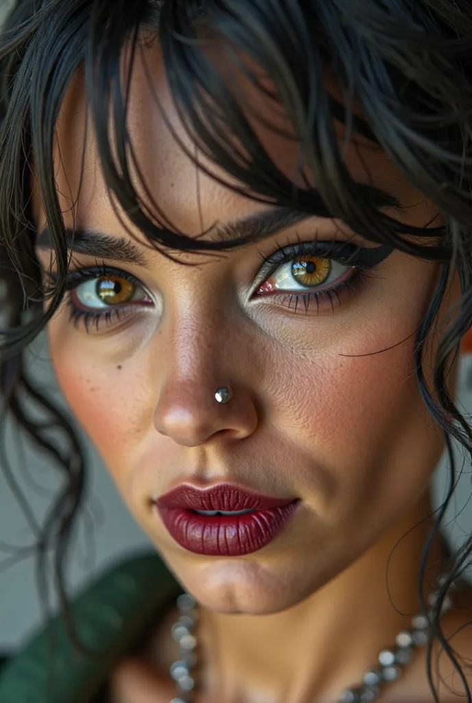 Ultra-close portrait focusing on Cecilia’s eyes, intense and rebellious gaze. Smokey eyeliner, slight shine in the pupils. High-detail fashion shot, editorial lighting. 85mm, f/2.Cecilia No Rules face reference:
- Age: 25 years old.
- Skin tone: warm moren...