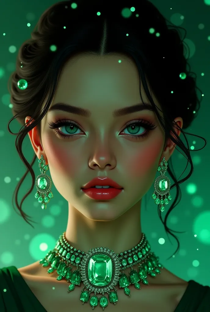 Woman wearing emerald jewelry 