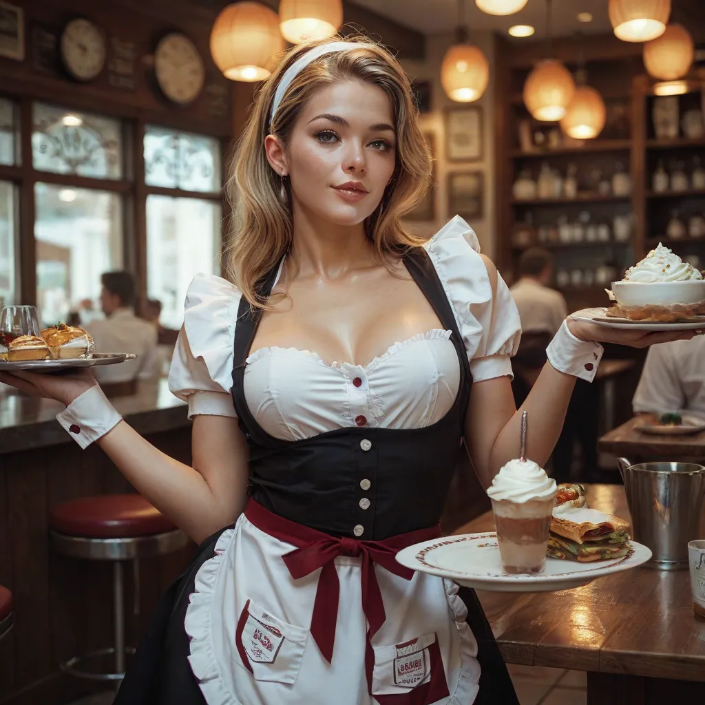 A waitress wearing an apron