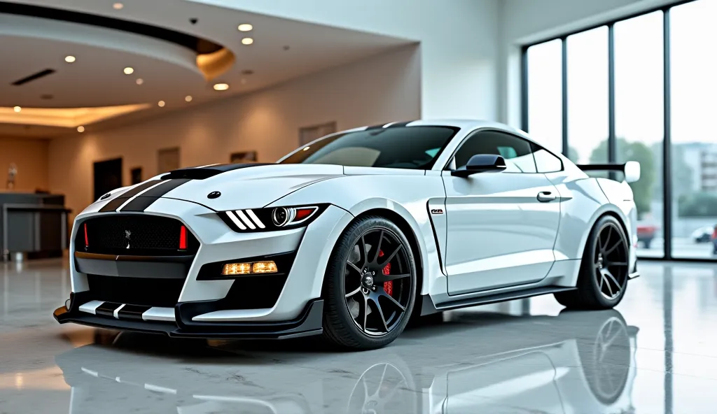 Red Mustang Shelby GT500 KR car in daubai lucury white showrooom