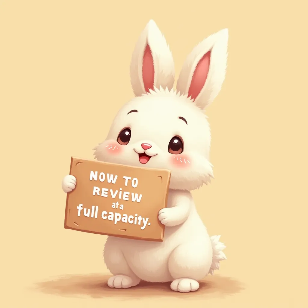 A cute rabbit holds a sign that says Review at 100%