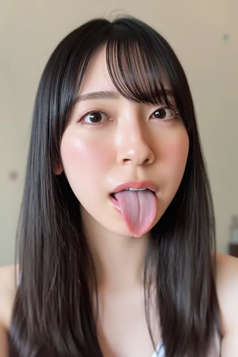  image according to the rules below 。
Japanese woman with semi long straight black hair, sticking out her tongue, ((I have yogurt dripping on my tongue:1.1))), ((Yogurt dripping on the face:1.3)),
facing forward