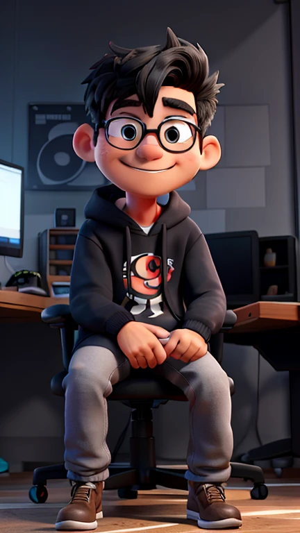 Create me a mascot logo where the mascot is a gamer boy sitting in a black-haired gamer chair with a sweatshirt and underneath it has the letters "FalconYT"