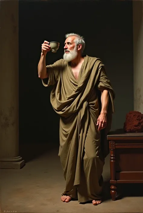 An image of Socrates drinking that hemlock drink