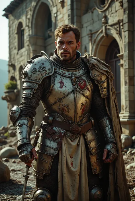 arafed man in armor standing in front of a building, rugged male medieval knight, knight in armor, medieval knight, knight wearing plate armor, wearing heavy armor with cape, attractive male with armor, aragorn with medieval armour, medieval style, knight,...