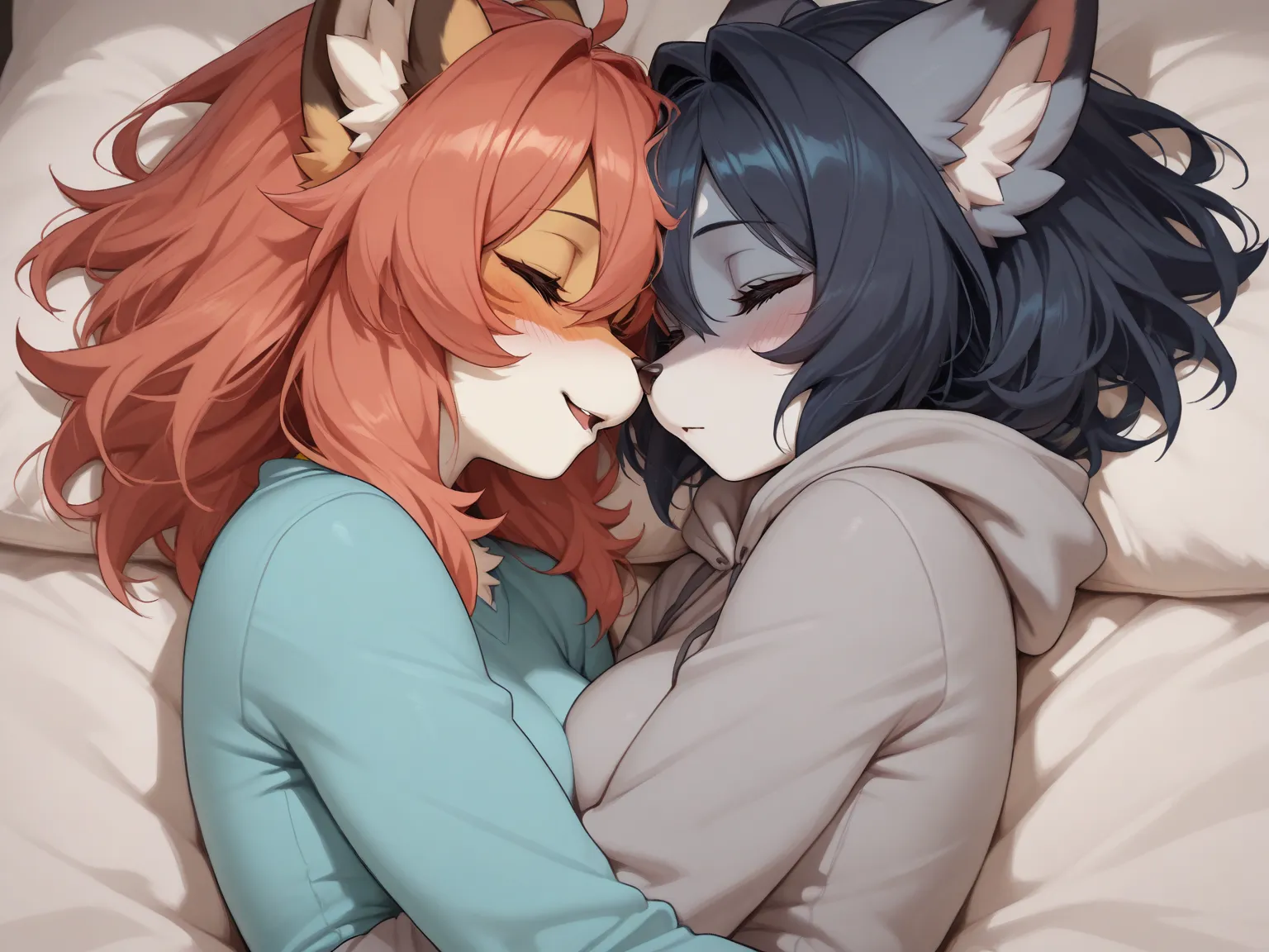 Source_furry, 2girls, furry, anthro, cuddling 