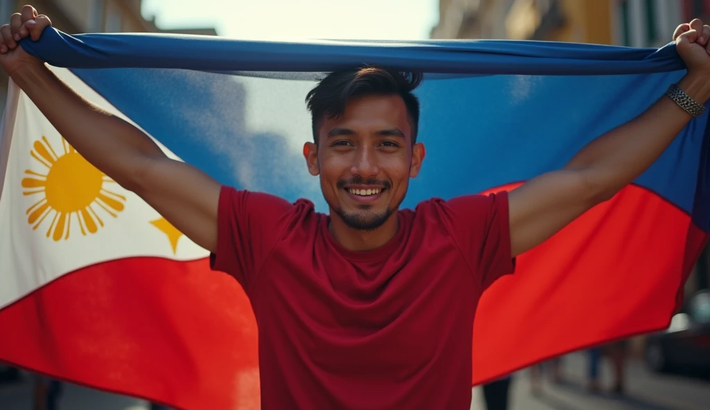 holding philippines flag proudly\