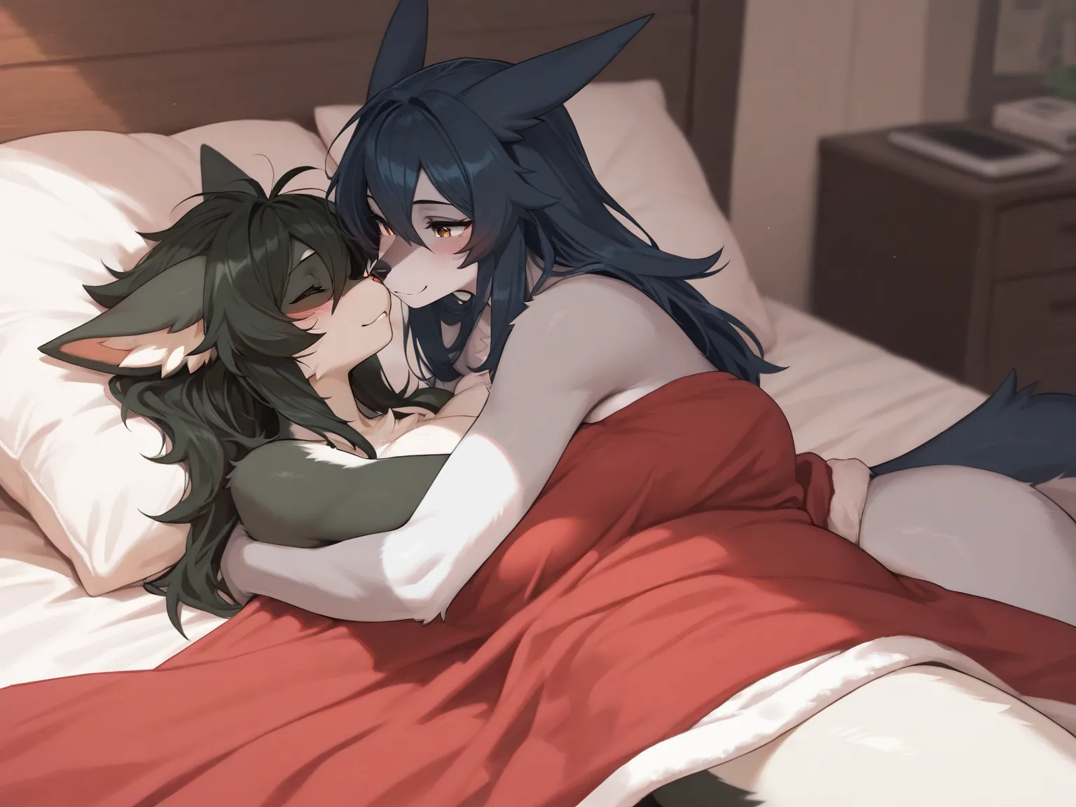 Source_furry, 2girls, furry, anthro, cuddling 