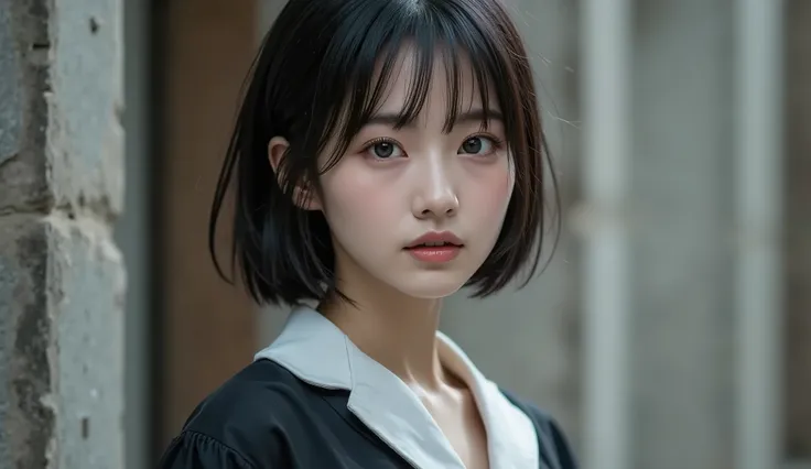 8k,ultra high definition , top quality, masterpiece,rule of thirds,golden ratio,surreal,pictures, One Woman,( girl:1.3),cute,cute顔, Beautiful Eyes in Every Detail , 細かくdetails,mature women,princess,upper body, black hair,Short Messy hair,ID photo, luxurio...