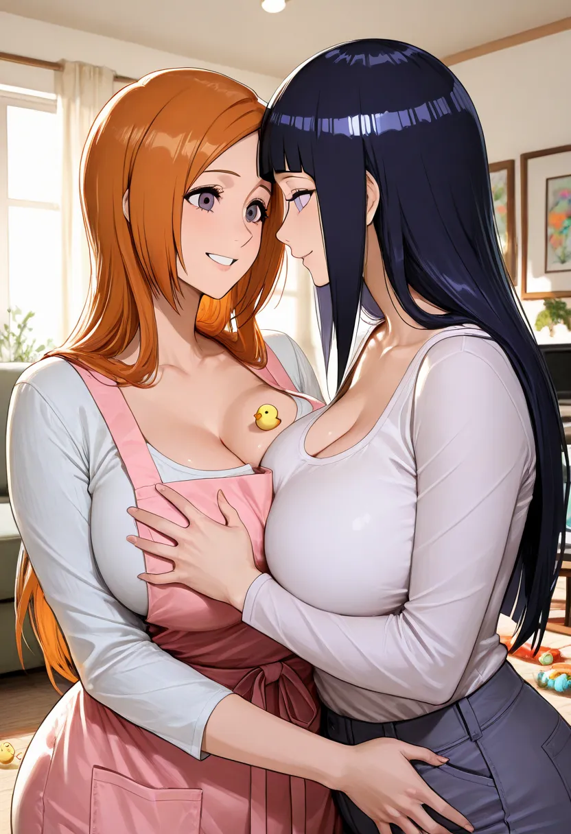 Masterpiece, source_ hentai-, best quality, amazing quality, is very aesthetic, High definition, Highly detailed, Lighting,  Colorful , absurdress, (hot buxom moms), best quality, amazing quality, is very aesthetic, absurdress, living room, Soft light, hig...