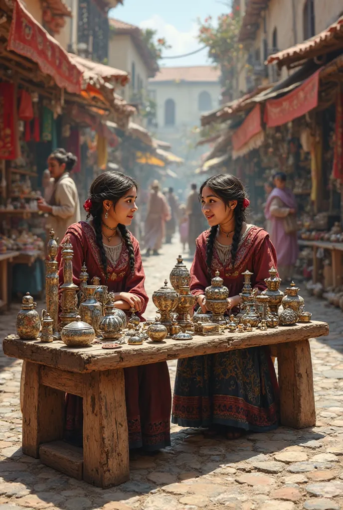 Medieval bench with the name Teresa and Anabela named after at a market to sell artifacts