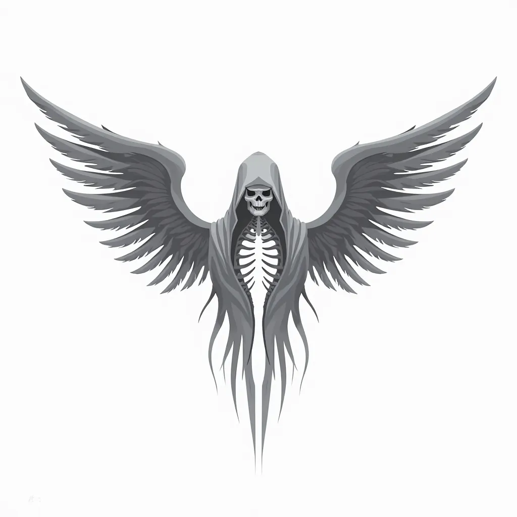  logo, Pair of wings angels of the emperor, Hood instead of the skull between them, therefore, white background, only outline,  Unrealistic , Without overtones, apenas therefore e branco.