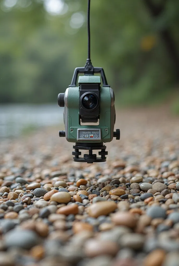 A measuring camera in the center is a surface full of small pebbles. Keep the camera lens pointed down 