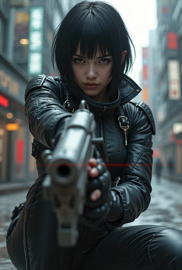 (Masterpiece,great quality,mirror,cinematic experience,incredibly detailed,absurdress),8 k,wallpaper,,( best illustrations:2.0),(One woman:2.0),(Motoko Kusanaga:2.0),( Ghost in the Shell worldview :2.0),( black tactical jumpsuit:2.0),(Heavy black body armo...