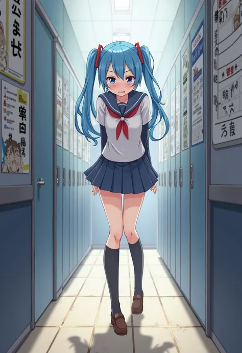 schools、Nakano Miku、pee、legs、embarrassing、pee、Stand and clench slightly