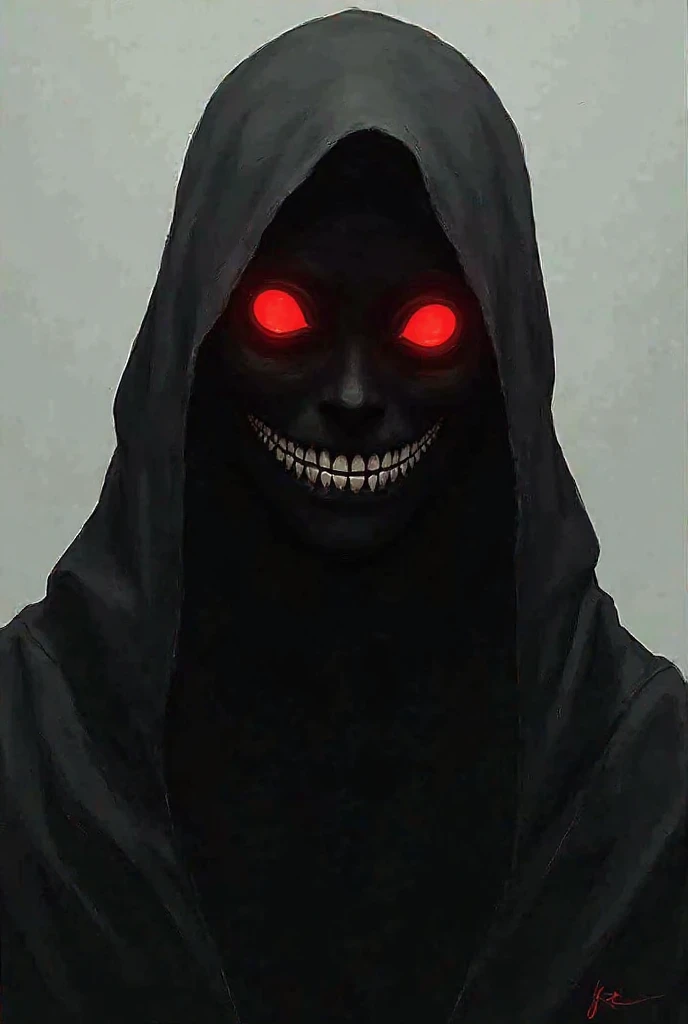  completely black man , red eyes and a little terrifying smile, Anime Art