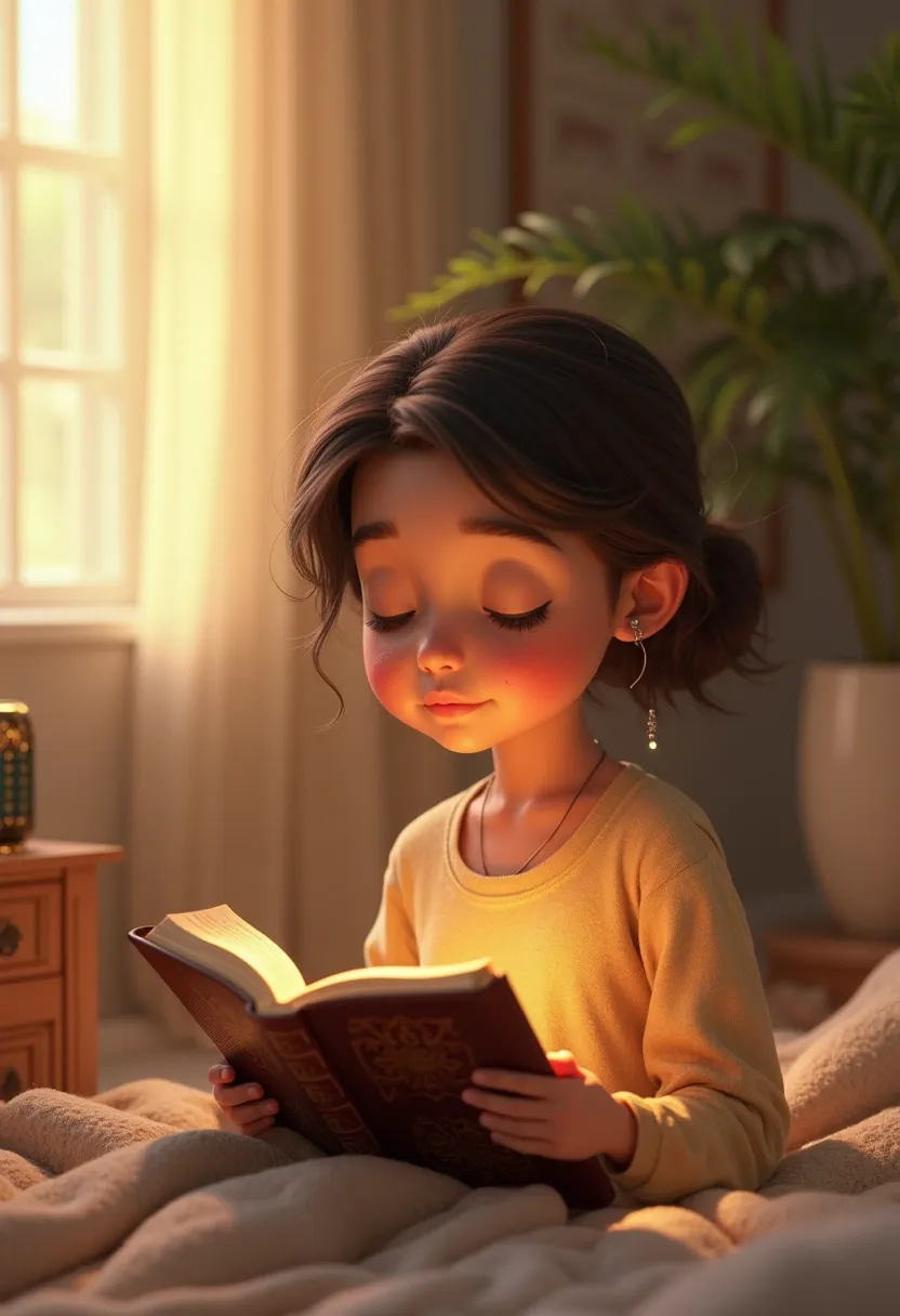 , Reading the Sweet Bible, tender, disney pixar style