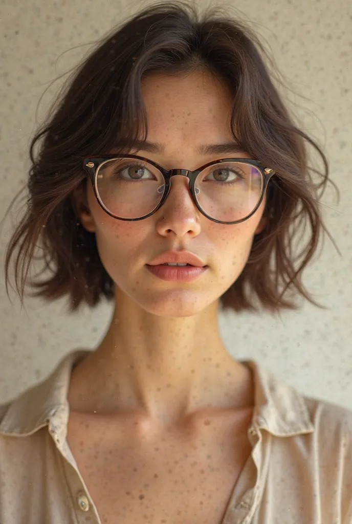 Beautiful girl from America with short hair and glasses