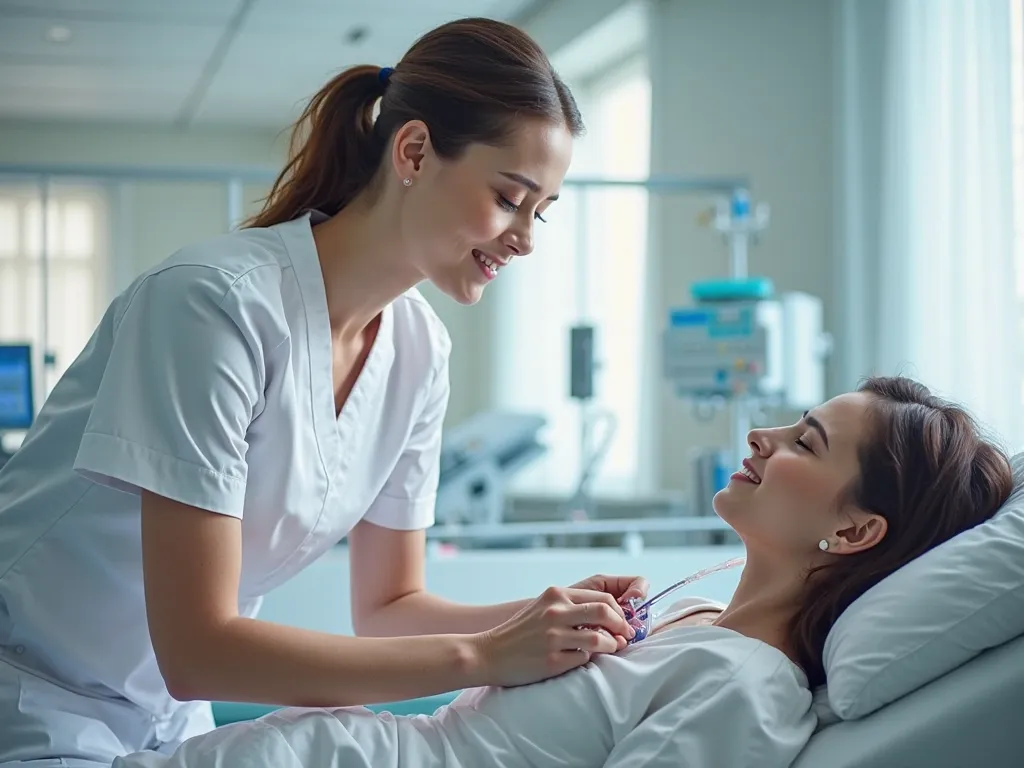 nurse puts an IV in the hospital